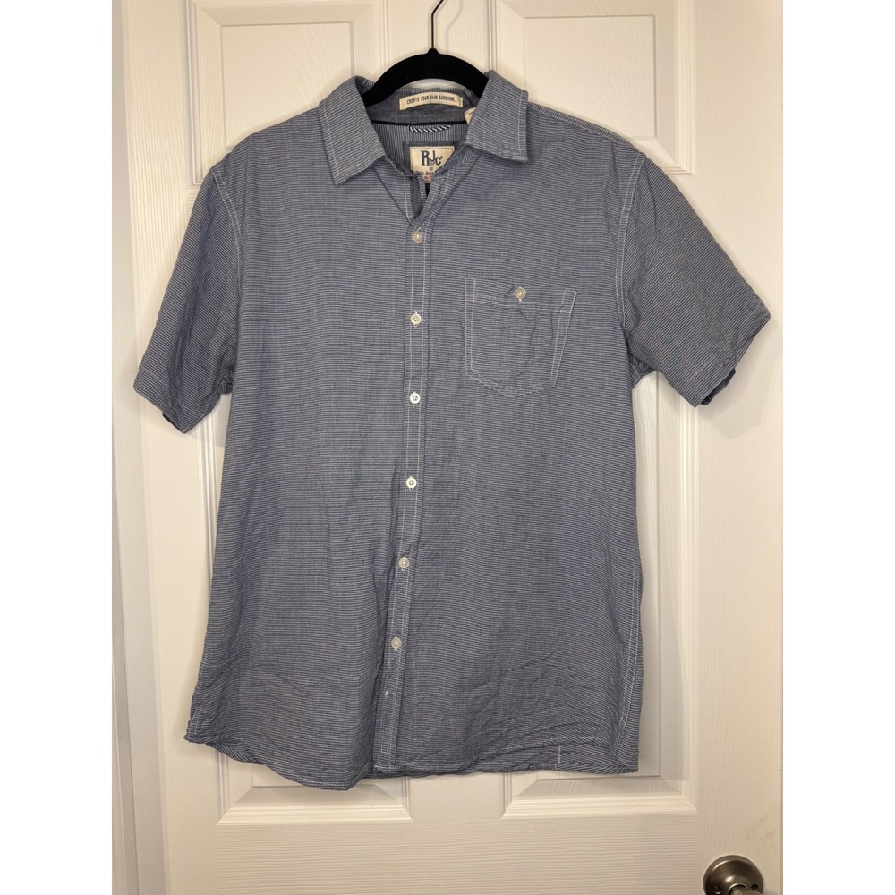 100% Cotton RJc Rebel James & Charlie Mens Blue White Micro Stripe Shirt M